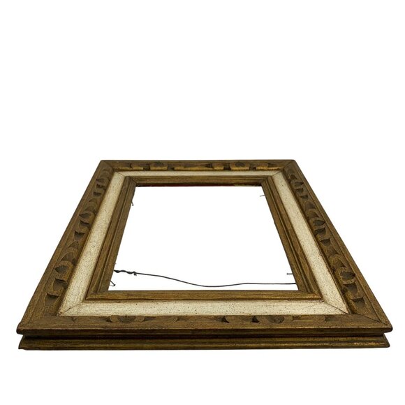 Vintage Ornate Heart Motif Hanging Wooden Picture Gold Tone Frame Made In Mexico - Picture 8 of 11